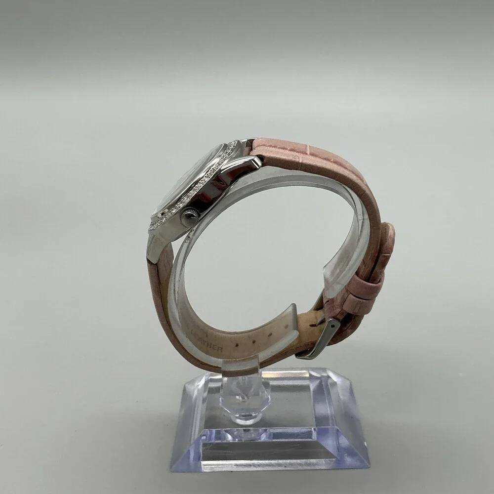 Fossil F2 ES-1350 Womens Watch 33mm Silver Heart Dial Pink Leather New Battery